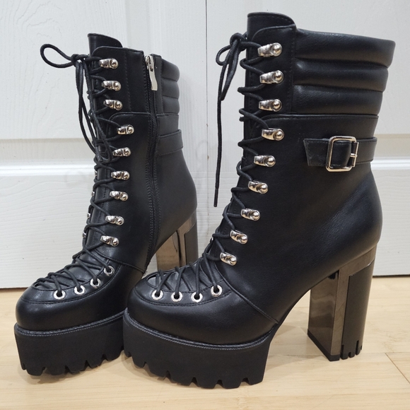 Dolls Kill Punk Goth Azalea Wang Mel Black Lace Up Buckle Mel Ankle Boots 9 New - Picture 7 of 10